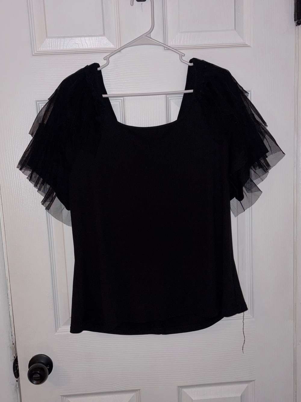 SHEIN Black Ruffled Tulle Sleeve Top